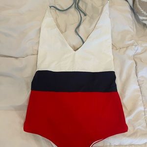 Tavik Chase Reversible Color Block Halter One Piece - red white and blue